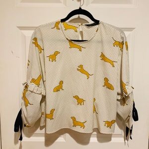 Zara dachshund and polka dot print blouse
